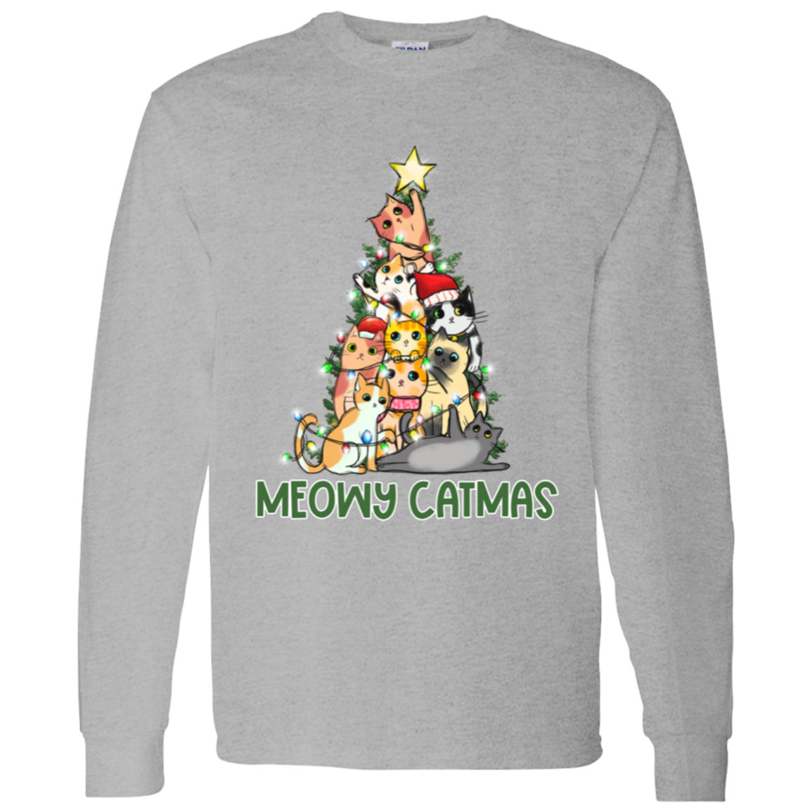 Meowy Catmas Cat Christmas Tree Cute Holiday LS T-Shirt