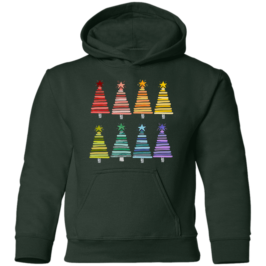 Colorful Rainbow Christmas Trees Youth Pullover Hoodie