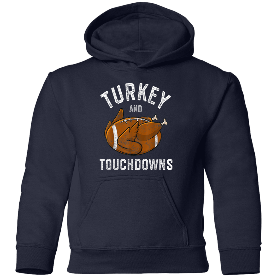 Turkey and Touchdowns Thanksgiving Football Youth Pullover Hoodie