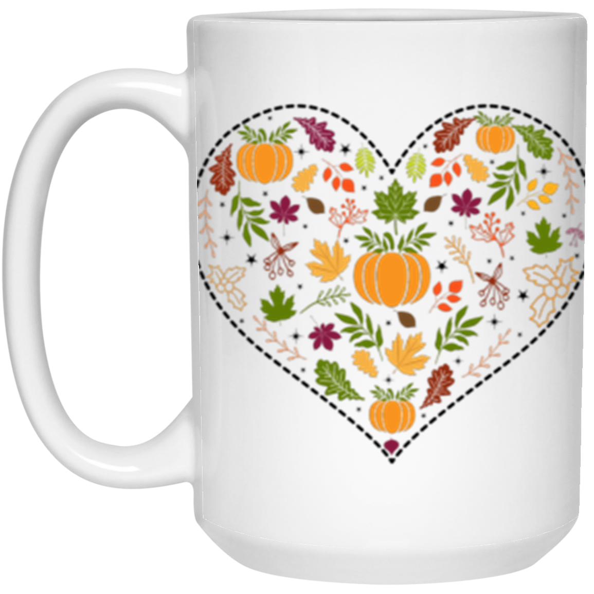 Pretty Fall-Themed Heart 11 oz or 15 oz White Ceramic Mug