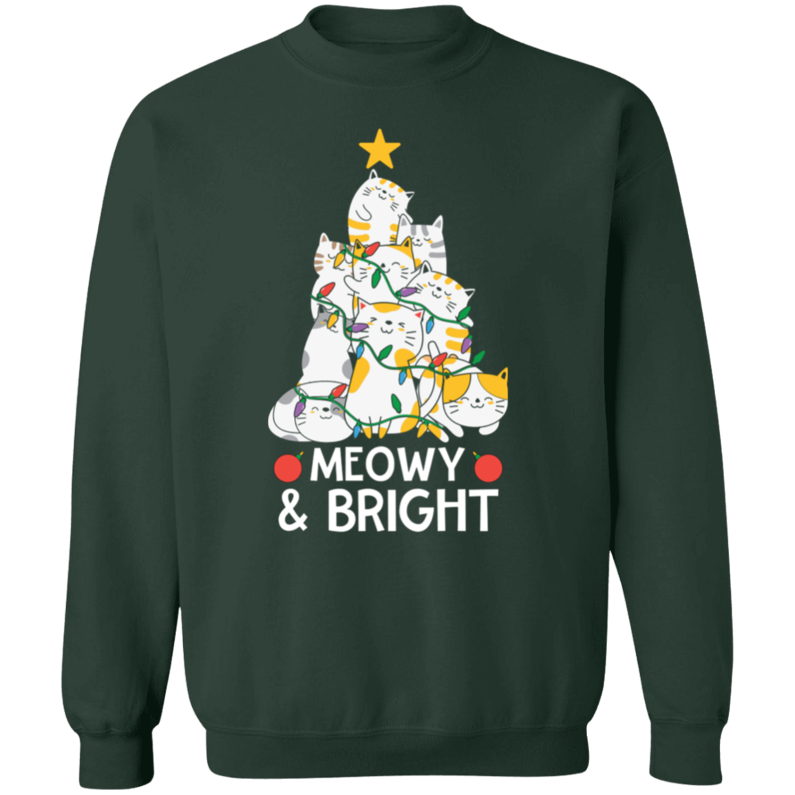 Meowy & Bright Cat Christmas Tree Crewneck Pullover Sweatshirt