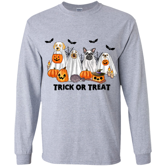 Trick or Treat Ghost Dogs Halloween Youth LS T-Shirt