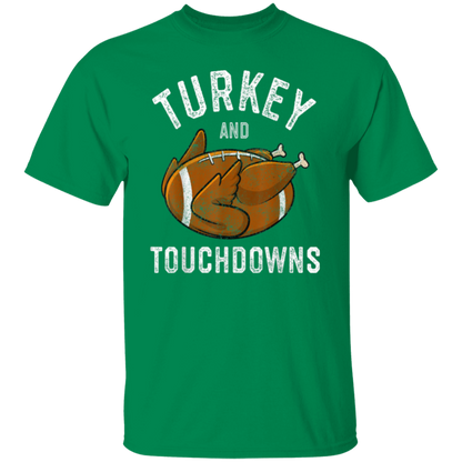 Turkey and Touchdowns Thanksgiving Football T-Shirt