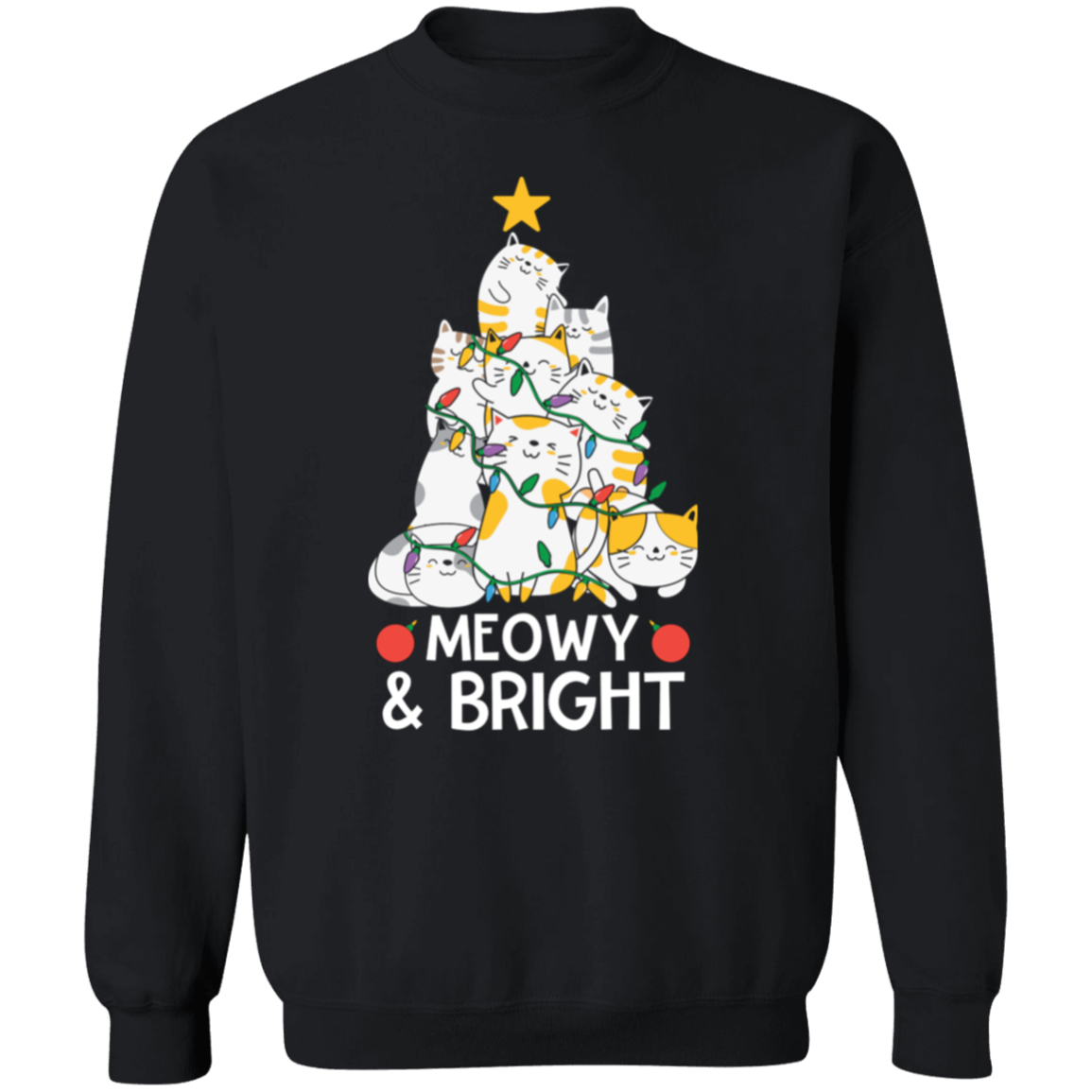 Meowy & Bright Cat Christmas Tree Crewneck Pullover Sweatshirt