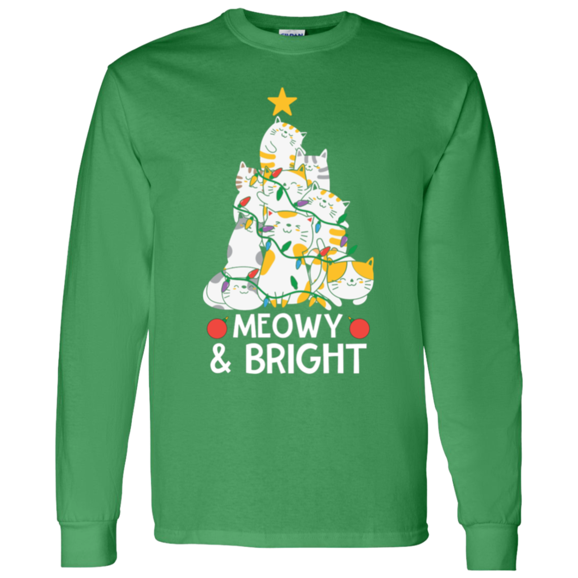 Meowy & Bright Cat Christmas Tree LS T-Shirt