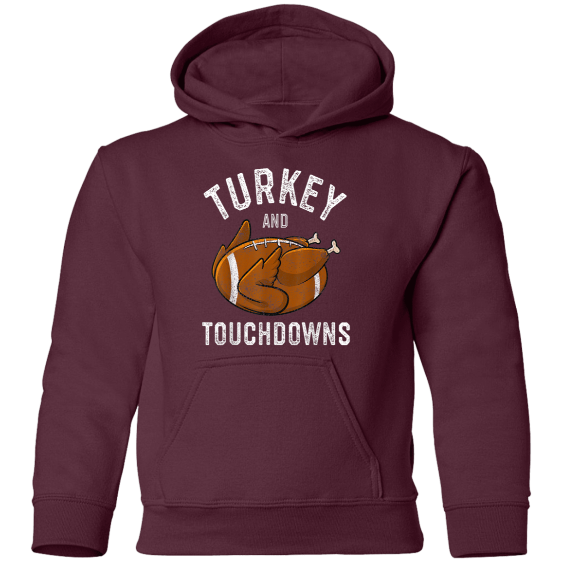 Turkey and Touchdowns Thanksgiving Football Youth Pullover Hoodie