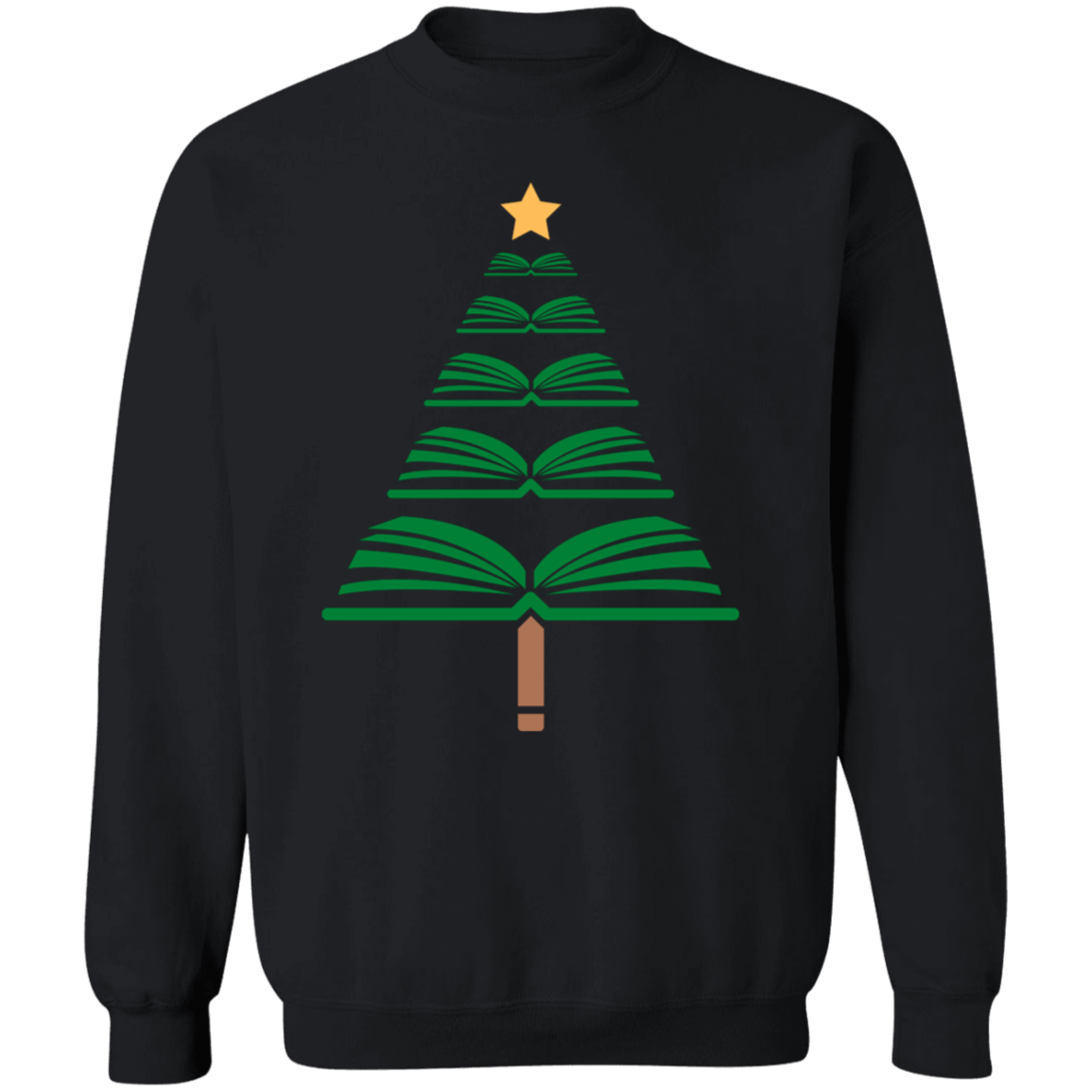 Merry Christmas Book Tree Crewneck Pullover Sweatshirt