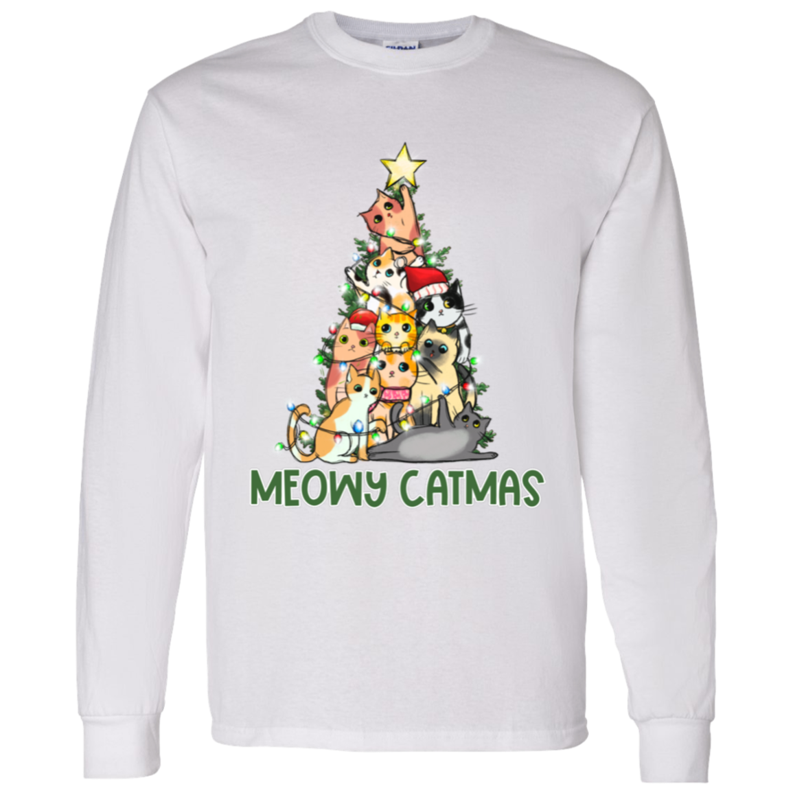 Meowy Catmas Cat Christmas Tree Cute Holiday LS T-Shirt