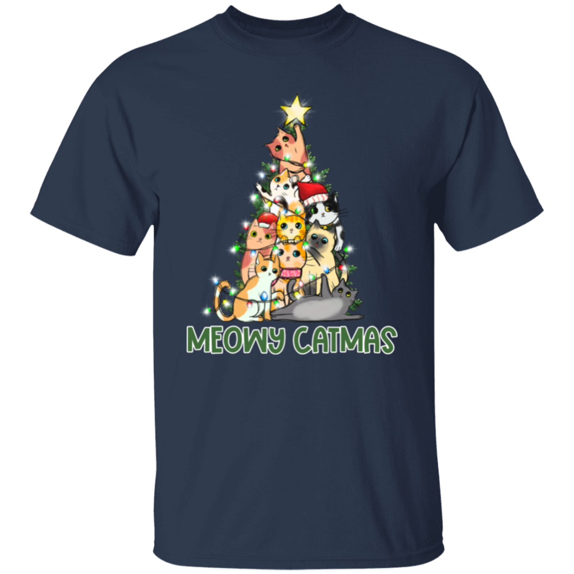 Meowy Catmas Cat Christmas Tree Cute Holiday T-Shirt