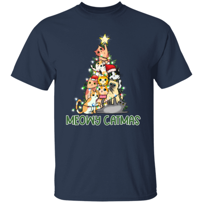 Meowy Catmas Cat Christmas Tree Cute Holiday T-Shirt