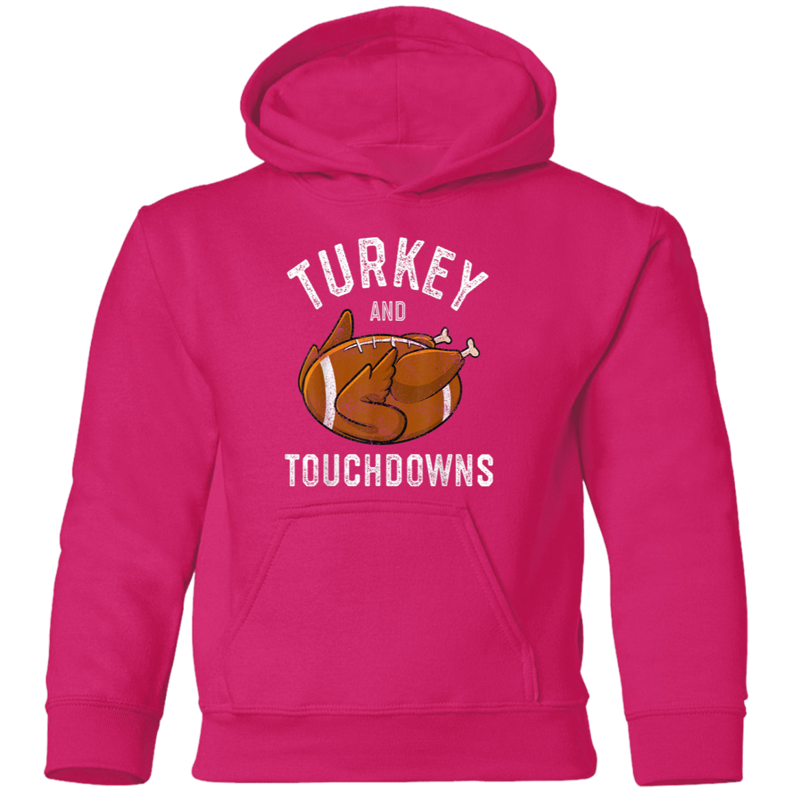 Turkey and Touchdowns Thanksgiving Football Youth Pullover Hoodie