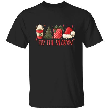 Tis The Season Christmas Tree, Present, Coffee, Santa Hat T-Shirt