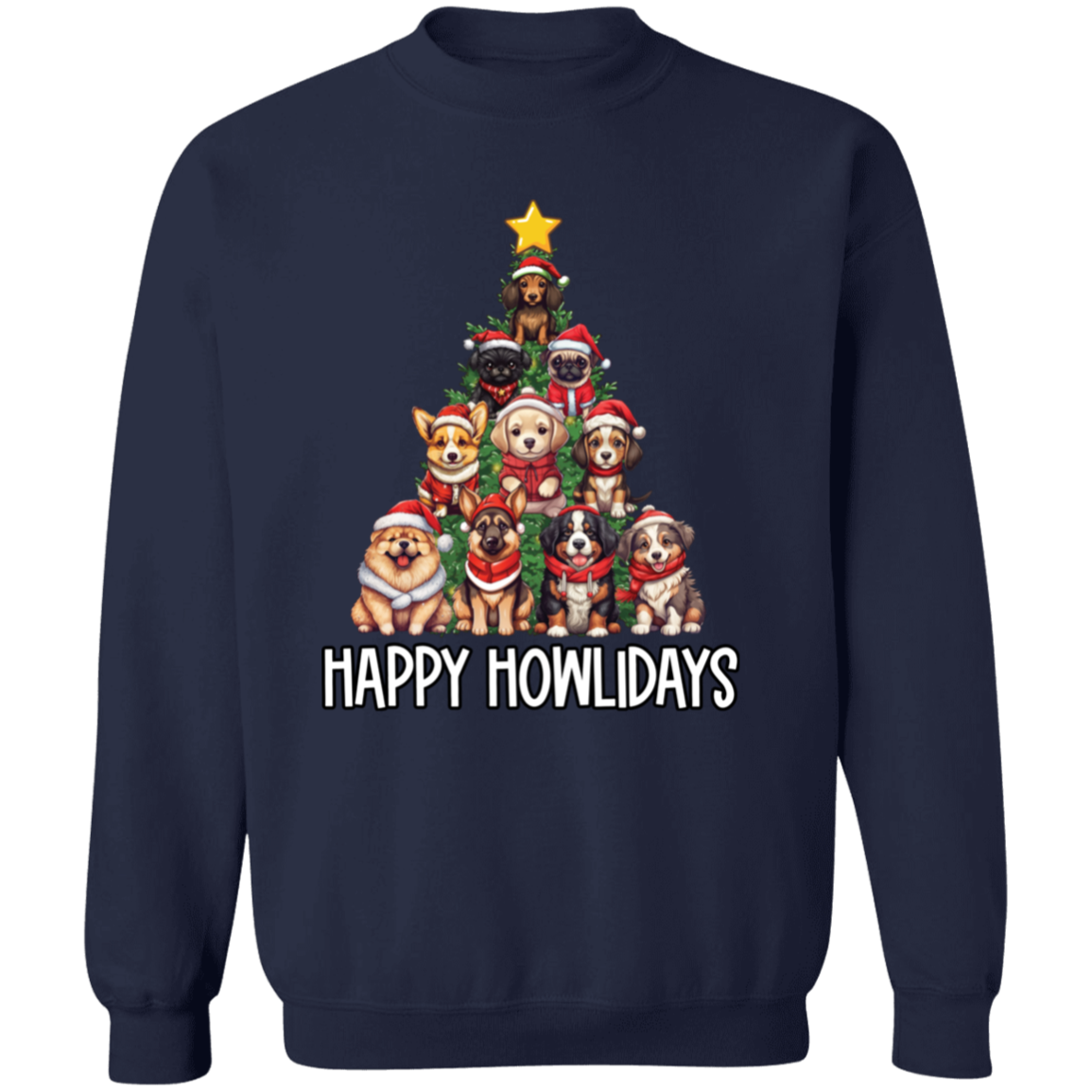 Happy Howlidays Dog Christmas Tree Crewneck Pullover Sweatshirt