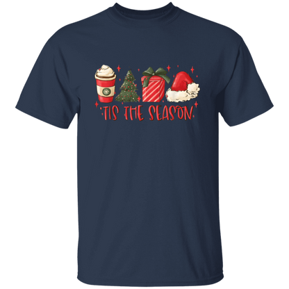 Tis The Season Christmas Tree, Present, Coffee, Santa Hat T-Shirt