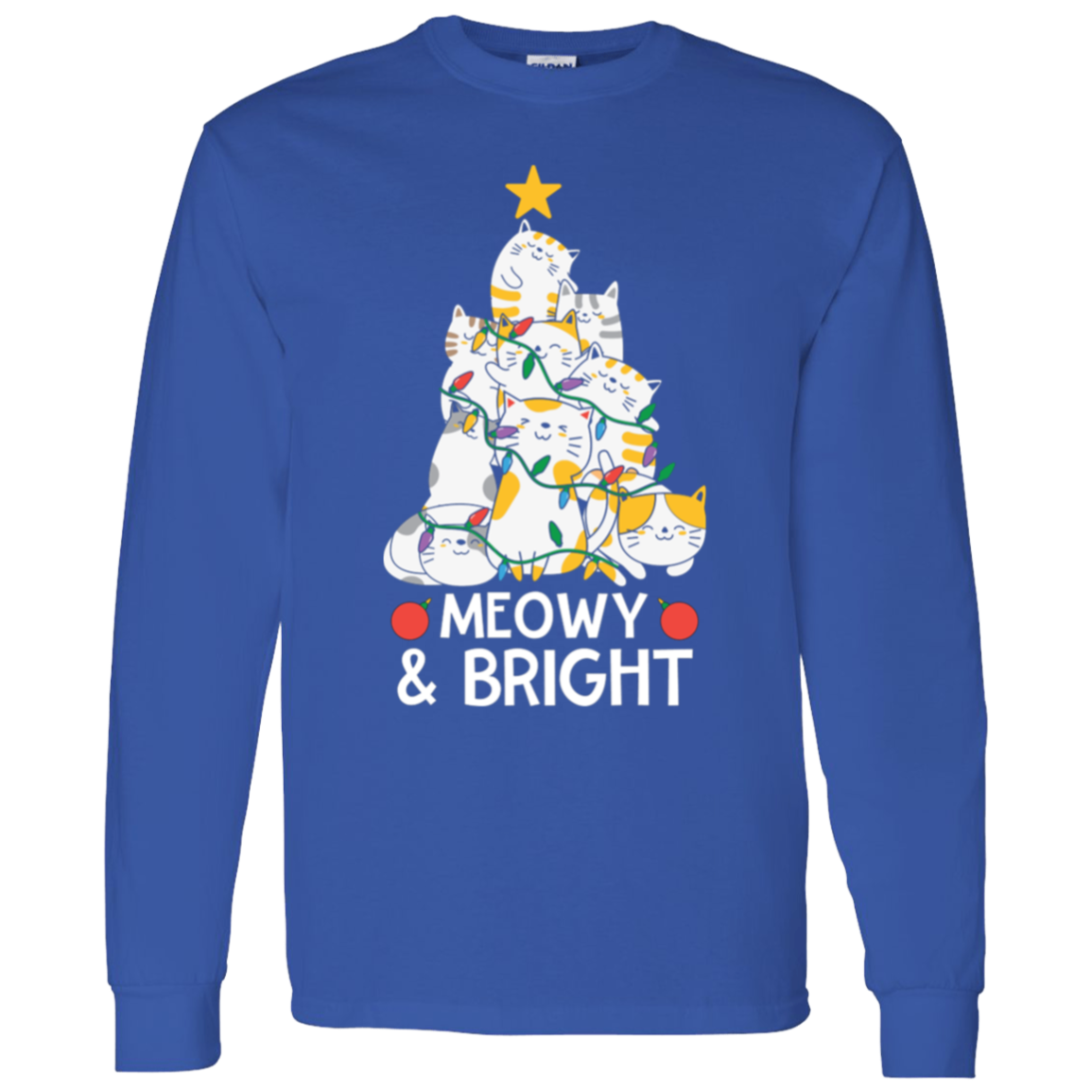 Meowy & Bright Cat Christmas Tree LS T-Shirt