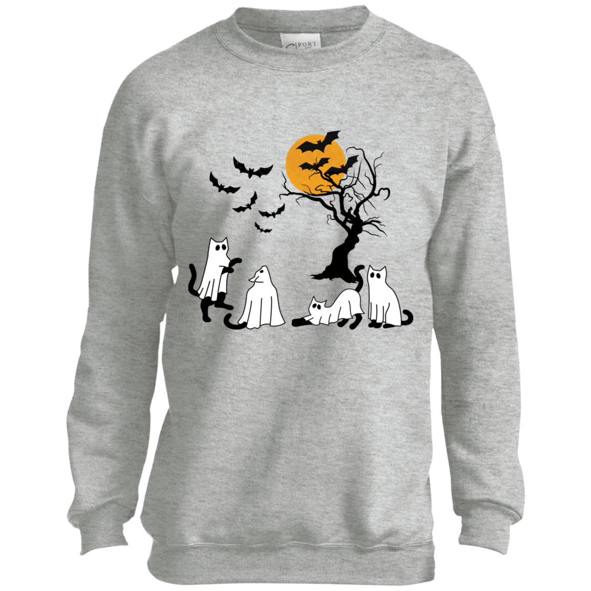 Ghost Cats Halloween Youth Crewneck Sweatshirt