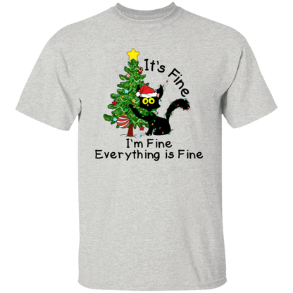 I'm Fine, It's Fine, Everything Is Fine Black Cat Funny Christmas T-Shirt