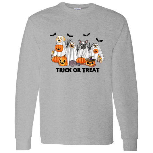 Trick or Treat Ghost Dogs Halloween LS T-Shirt