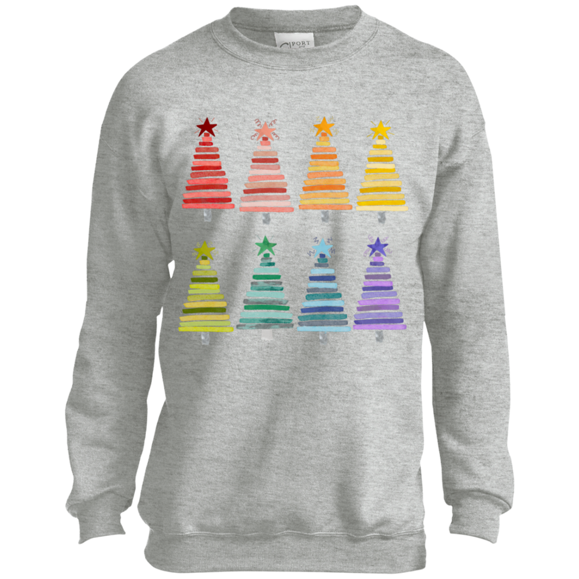 Colorful Rainbow Christmas Trees Youth Crewneck Sweatshirt