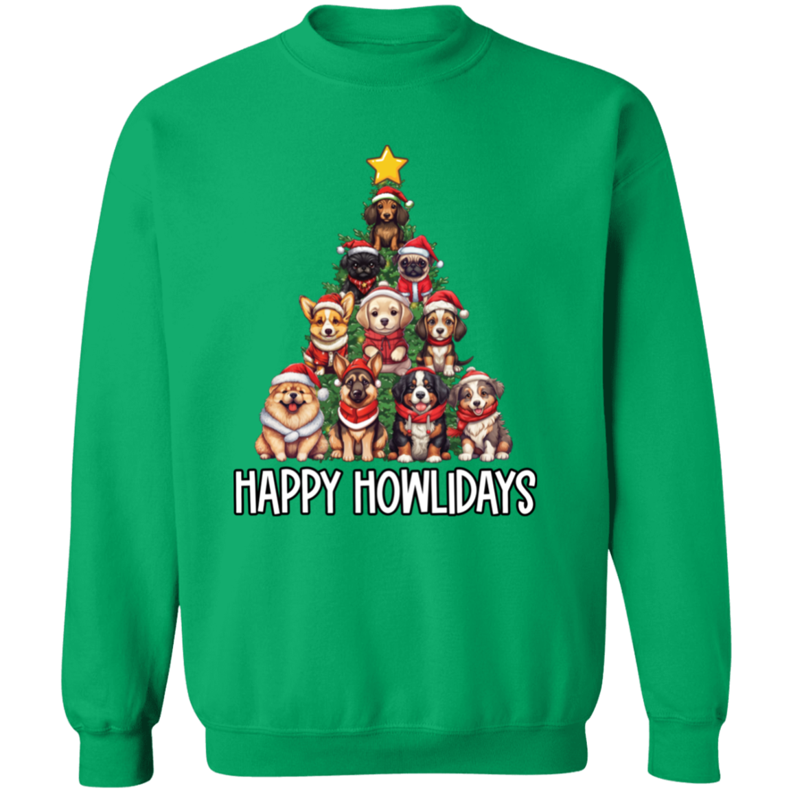 Happy Howlidays Dog Christmas Tree Crewneck Pullover Sweatshirt