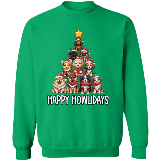 Happy Howlidays Dog Christmas Tree Crewneck Pullover Sweatshirt