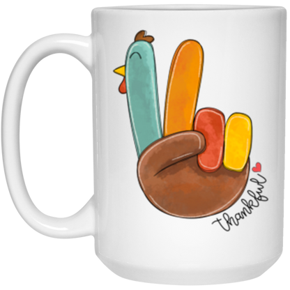 Peace Sign Turkey 11 oz or 15 oz White Ceramic Mug