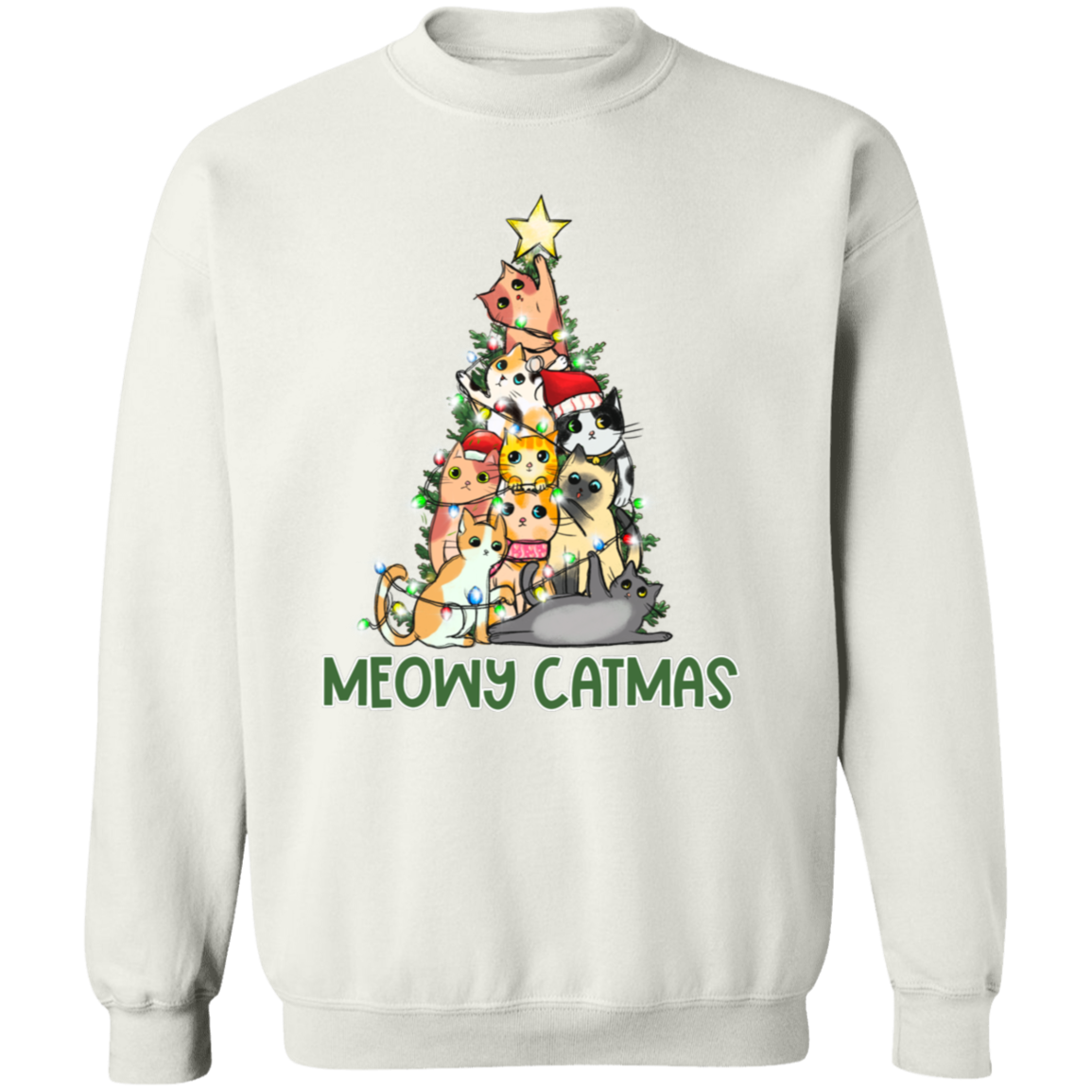 Meowy Catmas Cat Christmas Tree Cute Holiday Crewneck Pullover Sweatshirt