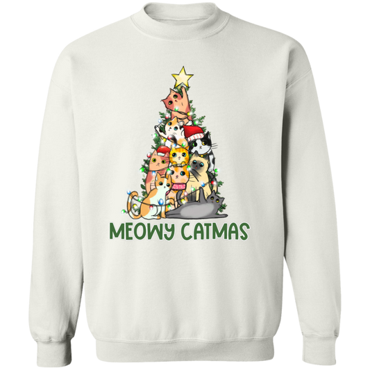 Meowy Catmas Cat Christmas Tree Cute Holiday Crewneck Pullover Sweatshirt