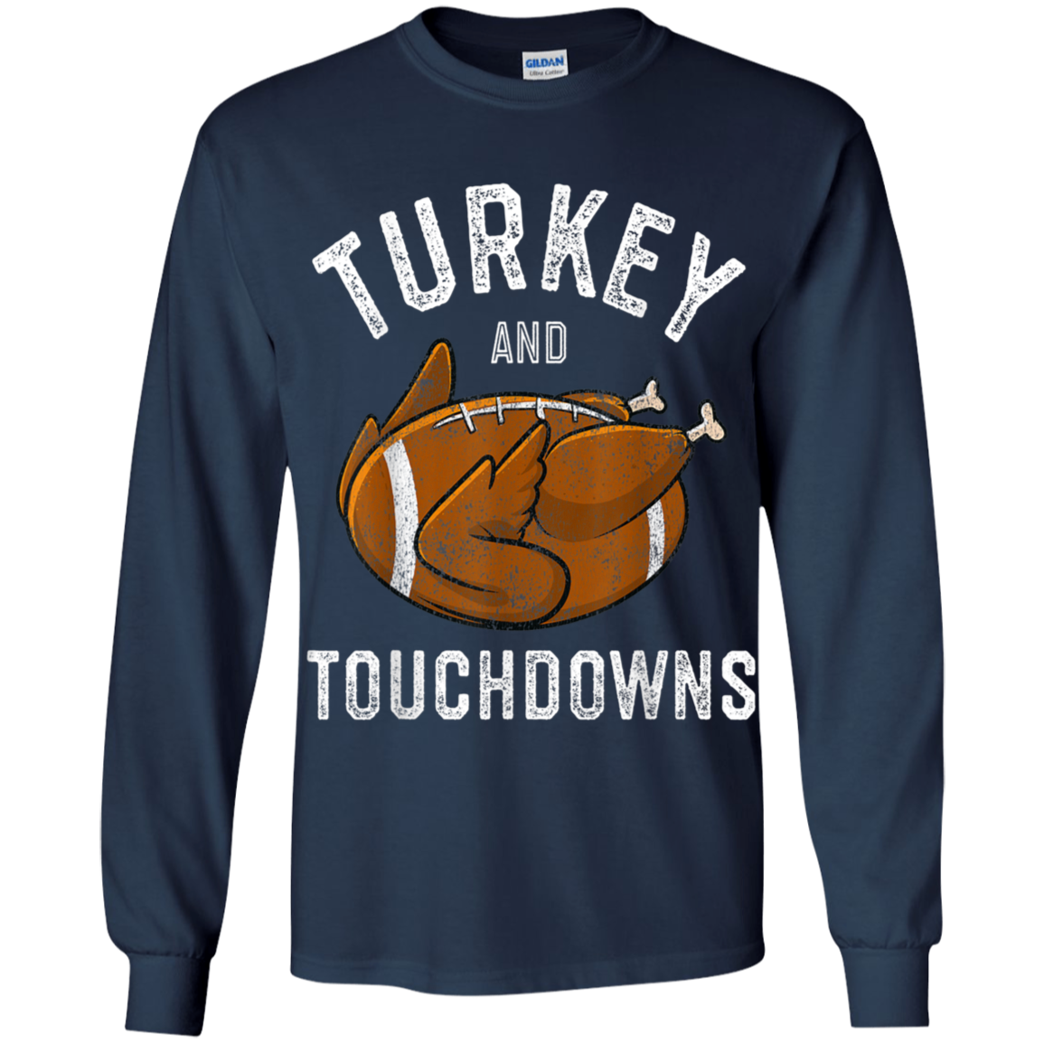 Turkey and Touchdowns Thanksgiving Football Youth LS T-Shirt