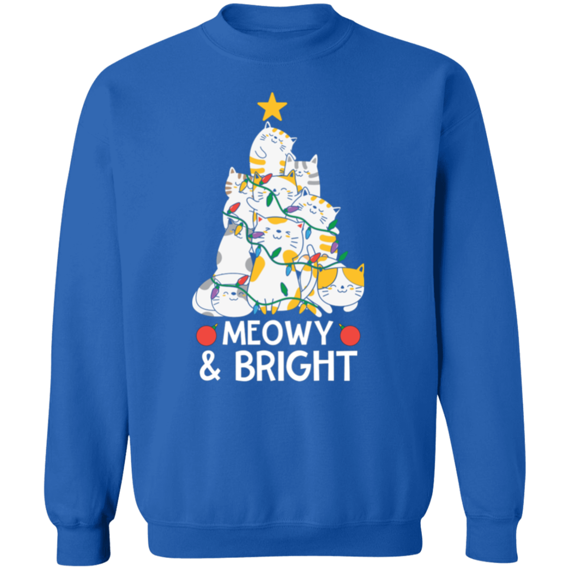 Meowy & Bright Cat Christmas Tree Crewneck Pullover Sweatshirt