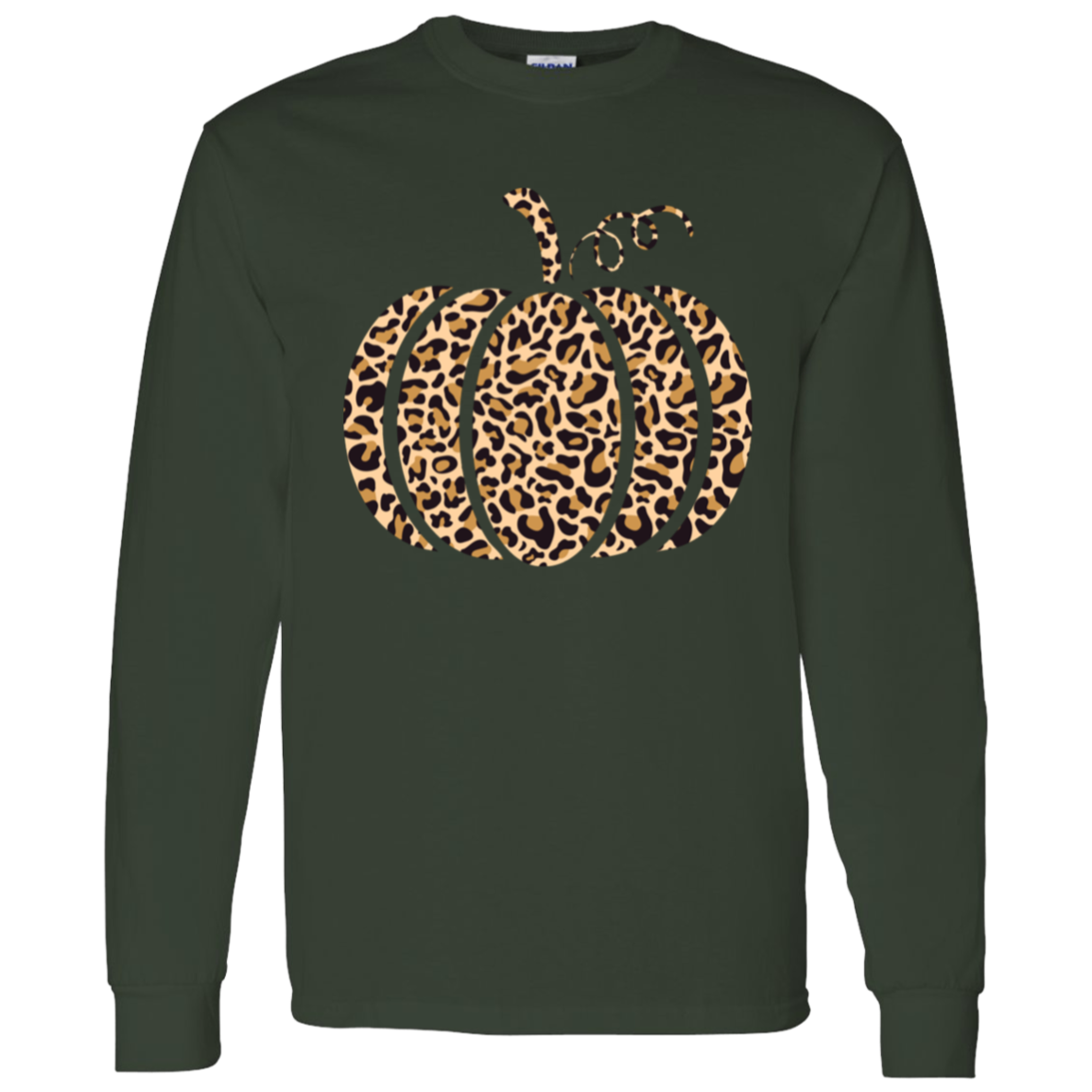 Leopard-Print Pumpkin Cute Fall LS T-Shirt