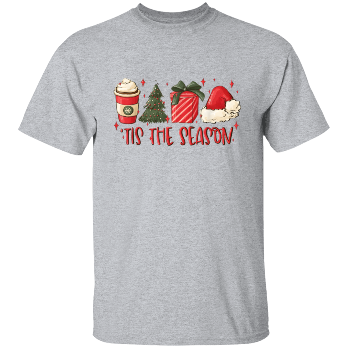 Tis The Season Christmas Tree, Present, Coffee, Santa Hat T-Shirt