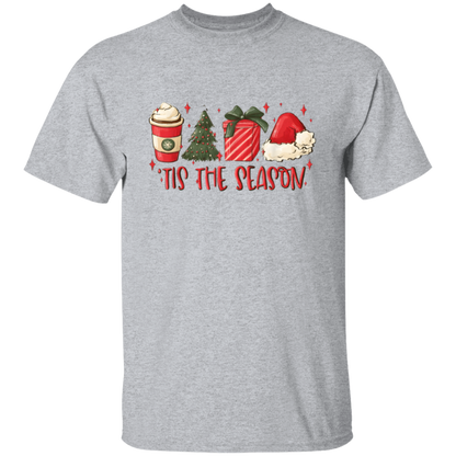 Tis The Season Christmas Tree, Present, Coffee, Santa Hat T-Shirt