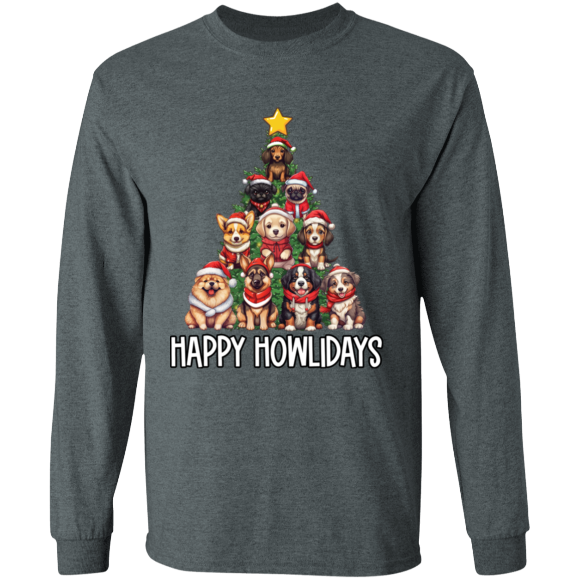 Happy Howlidays Dog Christmas Tree LS T-Shirt