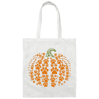 Dog Pawprint Pumpkin Canvas Tote Bag