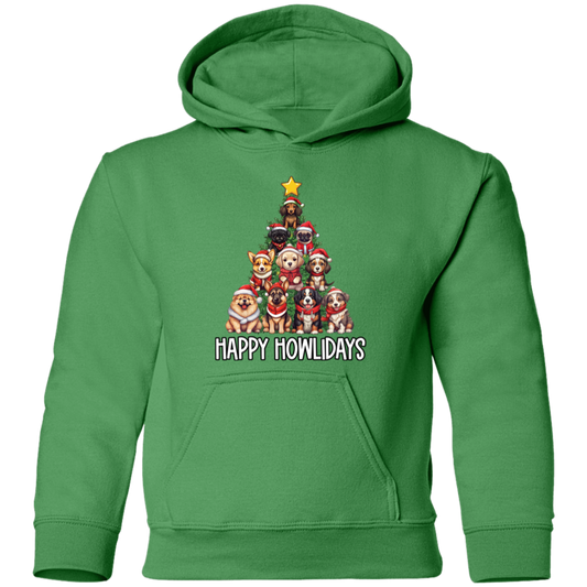 Happy Howlidays Dog Christmas Tree Youth Pullover Hoodie