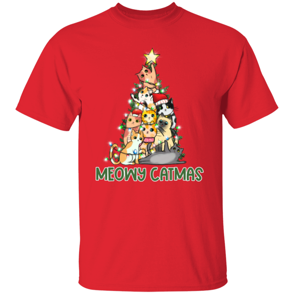 Meowy Catmas Cat Christmas Tree Cute Holiday T-Shirt