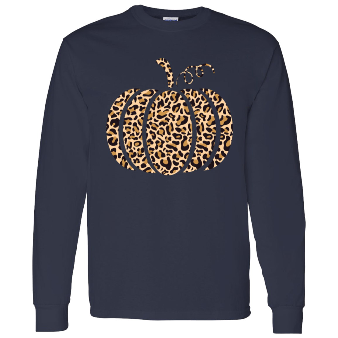 Leopard-Print Pumpkin Cute Fall LS T-Shirt