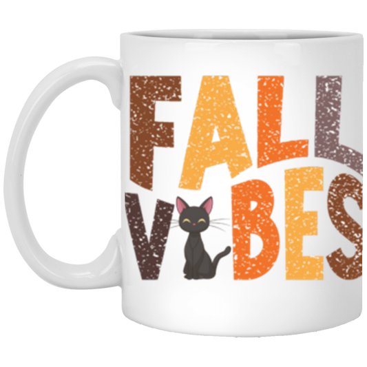 Fall Vibes Black Cat 11 oz or 15 oz White Ceramic Mug