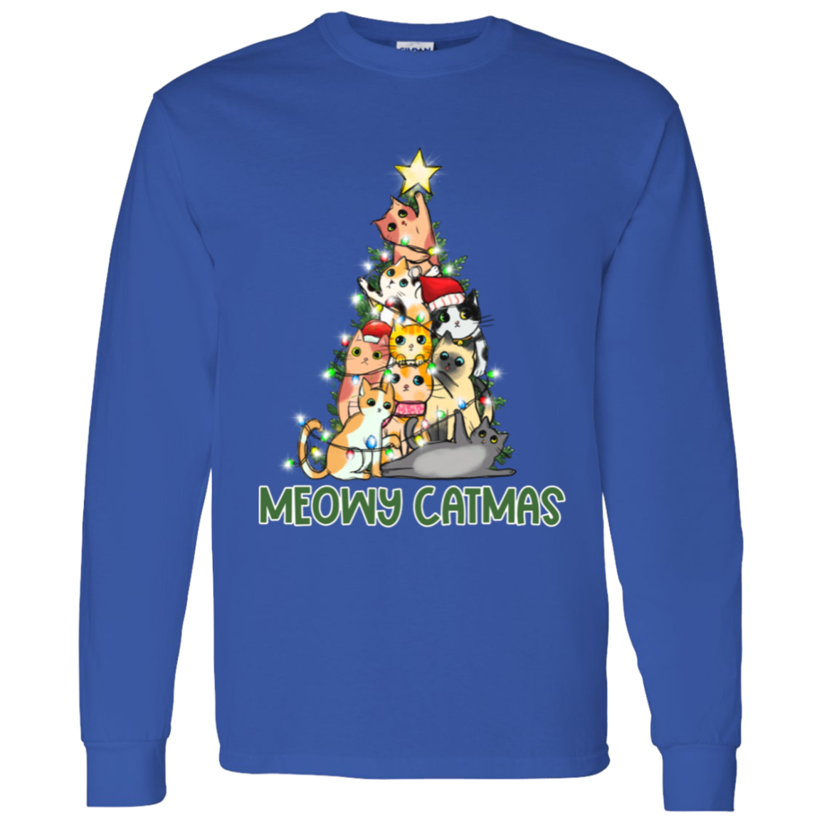 Meowy Catmas Cat Christmas Tree Cute Holiday LS T-Shirt