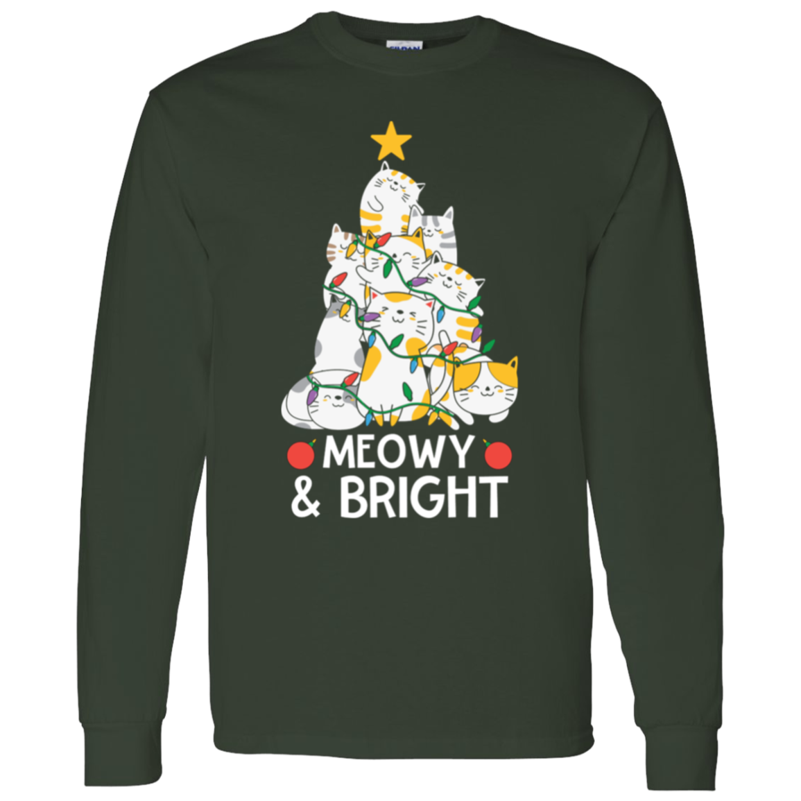 Meowy & Bright Cat Christmas Tree LS T-Shirt