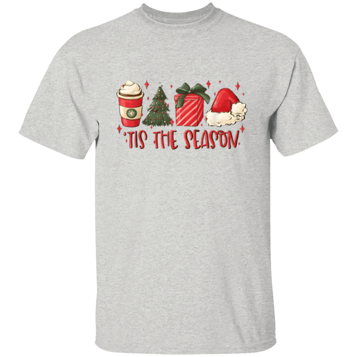 Tis The Season Christmas Tree, Present, Coffee, Santa Hat T-Shirt