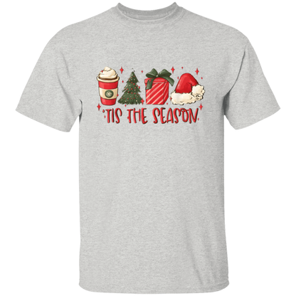 Tis The Season Christmas Tree, Present, Coffee, Santa Hat T-Shirt