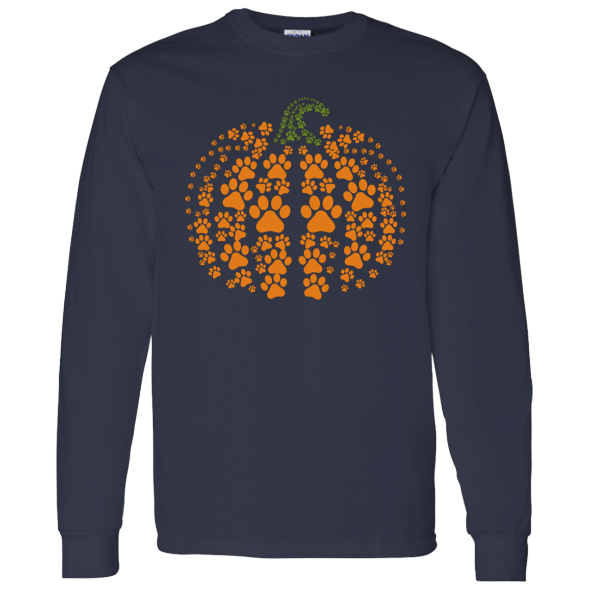 Dog Pawprint Pumpkin Fall LS T-Shirt