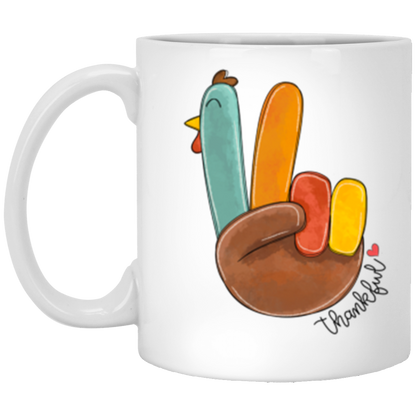 Peace Sign Turkey 11 oz or 15 oz White Ceramic Mug