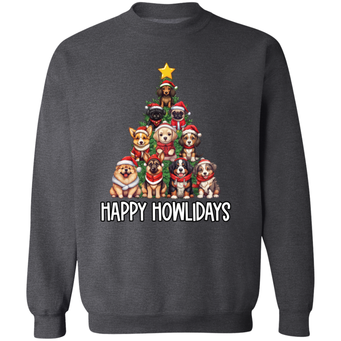 Happy Howlidays Dog Christmas Tree Crewneck Pullover Sweatshirt