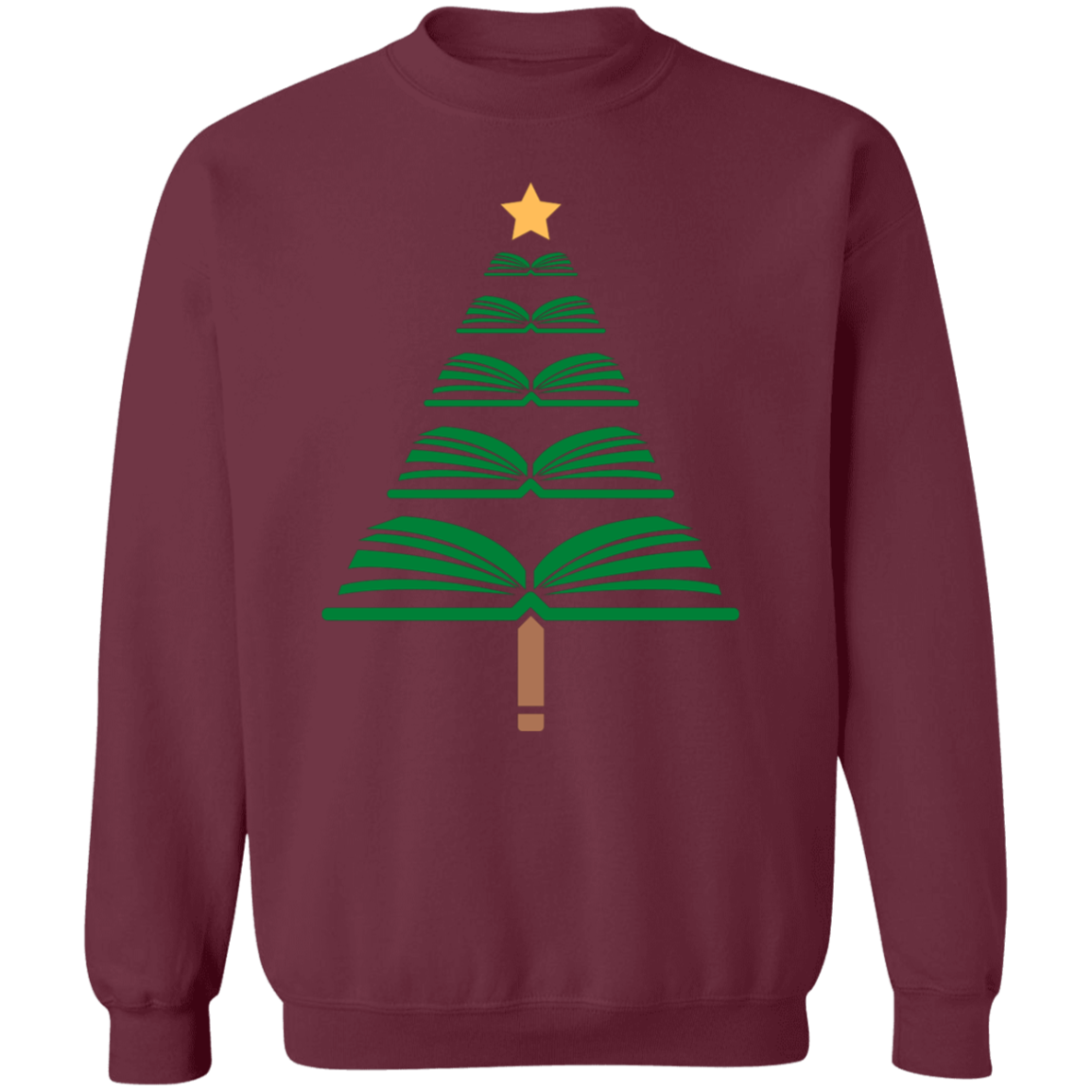 Merry Christmas Book Tree Crewneck Pullover Sweatshirt