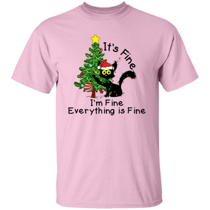 I'm Fine, It's Fine, Everything Is Fine Black Cat Funny Christmas T-Shirt