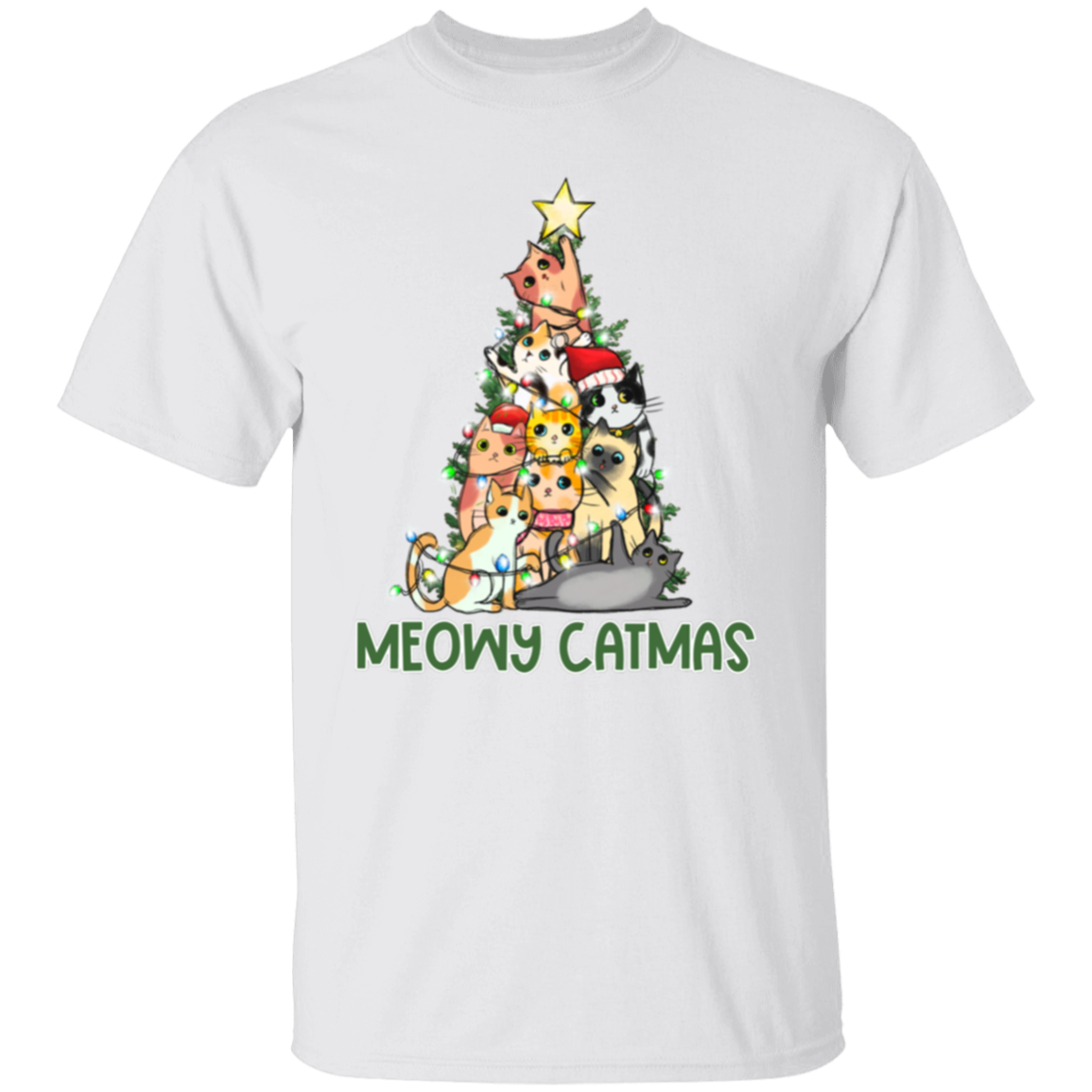 Meowy Catmas Cat Christmas Tree Cute Holiday T-Shirt