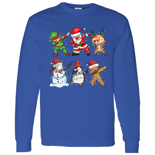 Dabbing Christmas Friends: Elf, Santa, Rudolph, Frosty+ LS T-Shirt